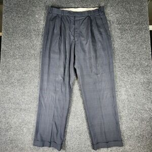 Brooks Brothers 346 Stretch Wool Blend Dress Pants Men's 36x31 Blue Glen Plaid
